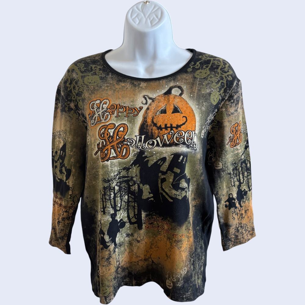Cactus Bay M Distressed Halloween Top Black Regular